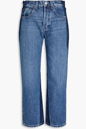 Victoria Beckham Cropped two-tone high-rise straight-leg jeans - Blue - 27