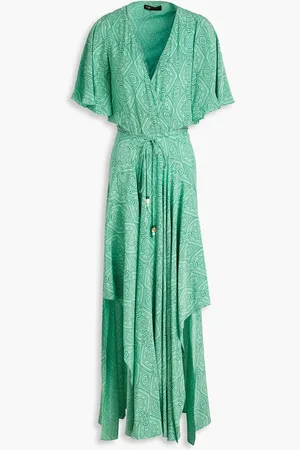 Maje Wrap-effect printed cupro-blend maxi dress - - FR 34