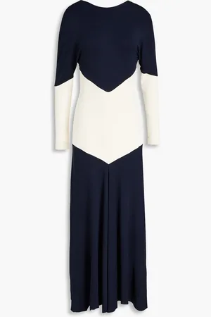 Victoria Beckham Two-tone ribbed jersey midi dress - Blue - UK 4