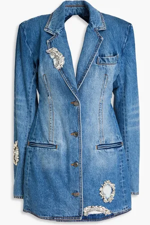 AREA Cutout distressed embellished denim mini dress - Blue - US 0