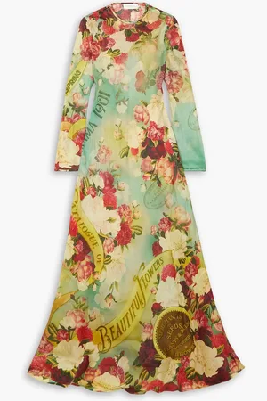 ZIMMERMANN Printed silk-organza maxi dress - Green - 0