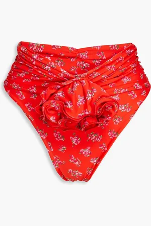 MAGDA BUTRYM Ruffled ruched floral-print high-rise bikini briefs - Red - FR 40