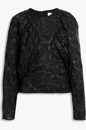 IRO Mabel gathered metallic fil coupé silk-blend georgette top - - FR 40