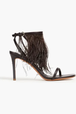 Puccini Feather-embellished leather sandals - Brown - EU 38