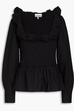 Ganni Smocked cotton-poplin blouse - - DE 36