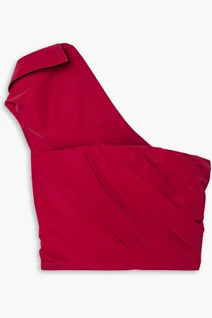 Alexander Wang One-shoulder cropped draped coated-poplin top - - US 2
