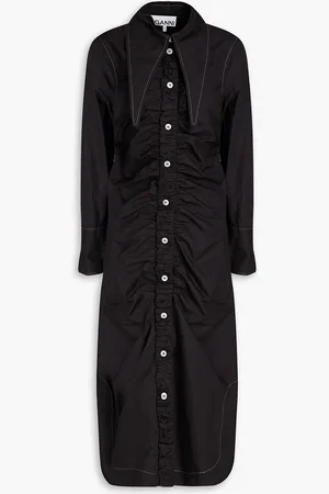 Ganni Ruched cotton-poplin midi shirt dress - - DE 36