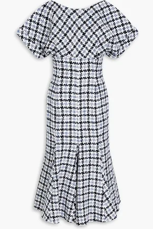 Carolina Herrera Pleated cotton and wool-blend tweed midi dress - Blue - US 6