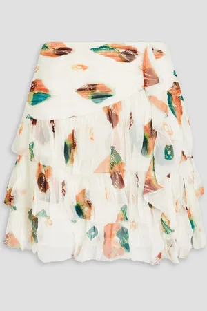 ULLA JOHNSON Ella tiered printed silk-crepon mini skirt - White - US 0