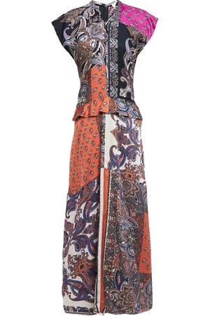 Chloé Patchwork-effect printed satin-twill peplum maxi dress - Blue - FR 36