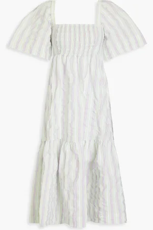 Ganni Striped cotton-blend seersucker midi dress - Green - DE 34