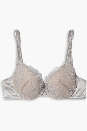 I.D. Sarrieri Metallic embroidered stretch-tulle underwired push-up bra - Gray - 32 D