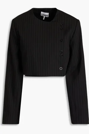 Ganni Cropped double-breasted pinstriped twill jacket - - DE 44