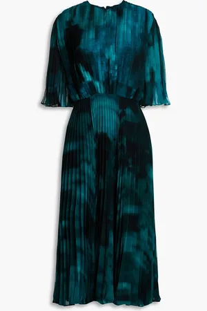 Altuzarra Pleated tie-dyed georgette midi dress - Blue - FR 38