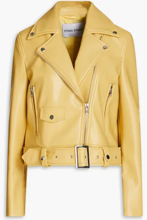Stand Studio Esmeralda belted faux leather biker jacket - Yellow - FR 36