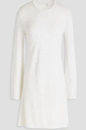 Chloé Pointelle-knit wool, cashmere and silk-blend mini dress - White - L