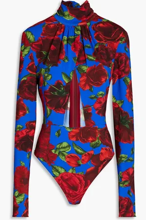 MAGDA BUTRYM Gathered cutout floral-print stretch-jersey bodysuit - Blue - FR 38