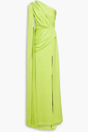 RHEA COSTA Draped pleated satin gown - Green - IT 38