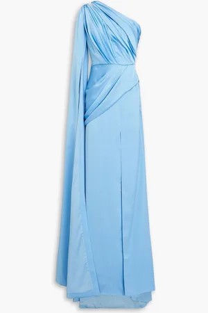 RHEA COSTA Draped pleated satin gown - Blue - IT 40