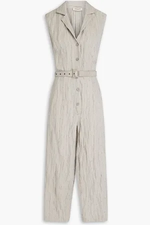 GENTRYPORTOFINO CRopped crinkled cotton-blend twill jumpsuit - Gray - IT 44