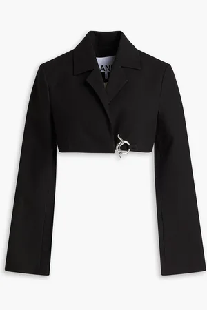 Ganni Cropped chain-embellished cotton blazer - - DE 32