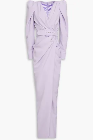 RHEA COSTA Belted pleated crepe gown - Purple - IT 40