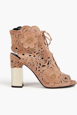 Roger Vivier Embellished laser-cut suede ankle boots - Pink - EU 35.5