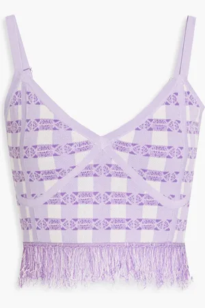 Baum und Pferdgarten Cypress cropped checked jacquard-knit top - Purple - XS