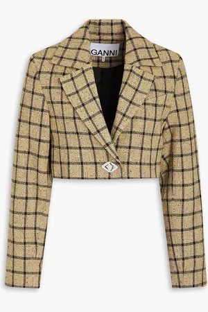Ganni Cropped cotton-blend tweed blazer - Neutral - DE 36