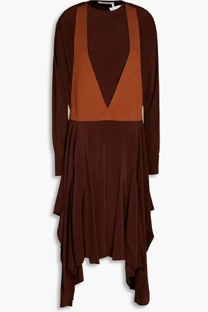 Chloé Two-tone wool-paneled silk crepe de chine midi dress - Brown - FR 36
