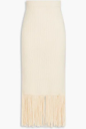 ZIMMERMANN Fringed ribbed cashmere and merino wool-blend maxi skirt - White - 00