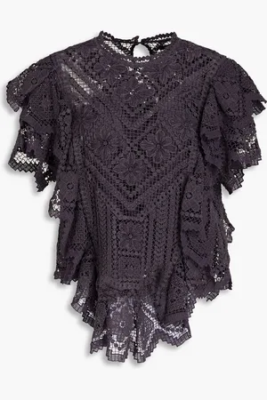 Isabel Marant Zainos ruffled crocheted cotton blouse - Purple - 0