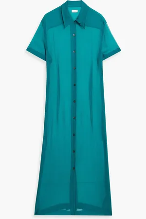 DRIES VAN NOTEN Silk-crepon midi shirt dress - Blue - FR 36