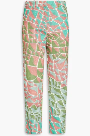 Puccini Printed cotton and linen-blend tapered pants - Green - IT 38