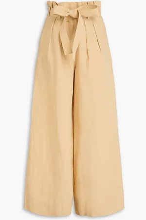 ULLA JOHNSON Gitana belted cotton, linen and silk-blend wide-leg pants - Neutral - US 0