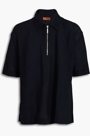 Missoni Crochet-knit cotton-blend half-zip polo shirt - Blue - IT 44
