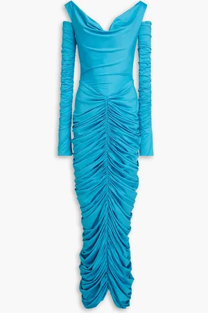 RHEA COSTA Convertible ruched jersey maxi dress - Blue - IT 40