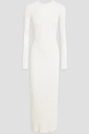 DION LEE Layered ribbed merino wool-blend midi dress - White - UK 4