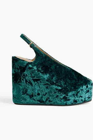 DRIES VAN NOTEN Crushed-velvet wedge slingback sandals - Green - EU 35