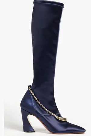 ZIMMERMANN Chain-trimmed satin knee boots - Blue - EU 36