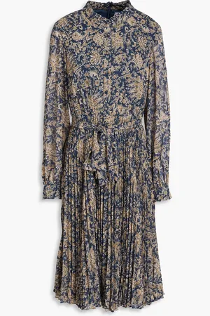 MIKAEL AGHAL Pleated paisley-print georgette dress - Blue - US 8