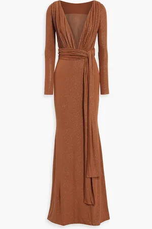RHEA COSTA Ruched tulle-paneled glittered jersey gown - Metallic - IT 48