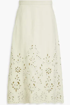 Chloé Broderie anglaise hemp paper-blend canvas midi skirt - Green - FR 40
