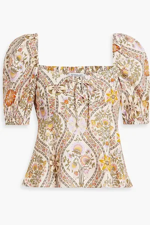 Derek Lam Melanie shirred printed linen-blend top - Green - US 2