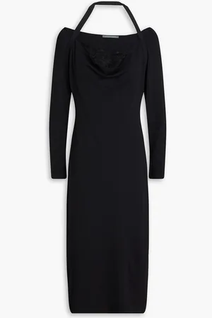Alberta Ferretti Lace-trimmed ribbed jersey halterneck midi dress - - IT 42