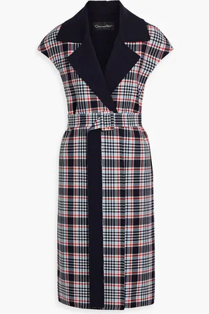 Oscar de la Renta Belted checked wool-blend jacquard coat - Blue - US 2