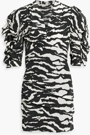 Isabel Marant Farah ruched zebra-print silk-blend crepe de chine mini dress - - FR 42