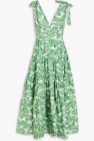 Carolina Herrera Tiered printed cotton-poplin midi dress - Green - US 8