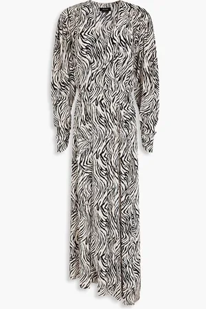 Isabel Marant Blainea asymmetric zebra-print silk-blend crepe maxi dress - - FR 36