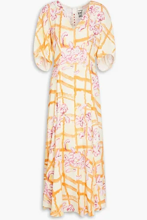 Marni Pleated printed cady midi dress - Yellow - IT 40